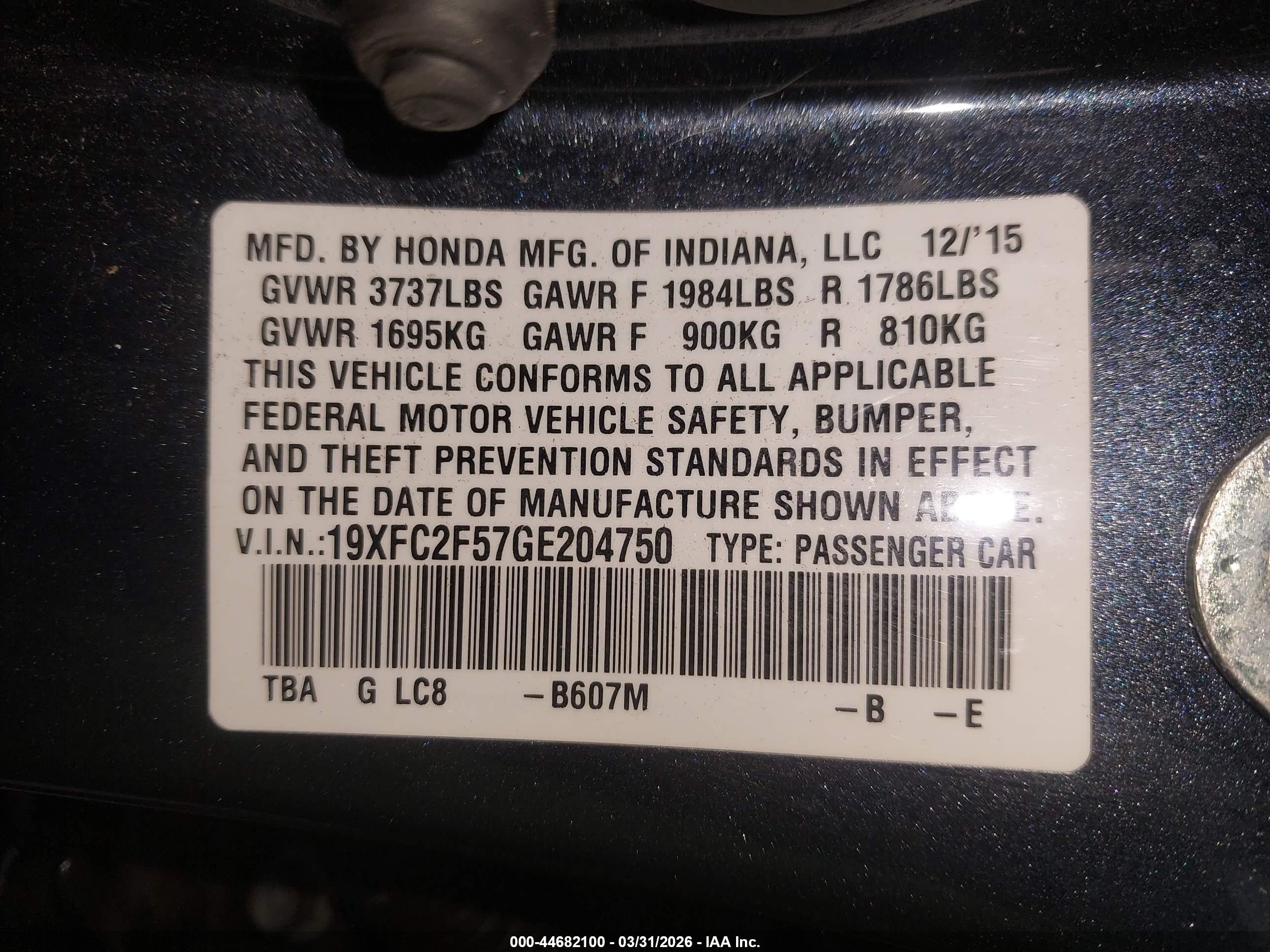2016 Honda Civic Lx Blue vin: 19XFC2F57GE204750