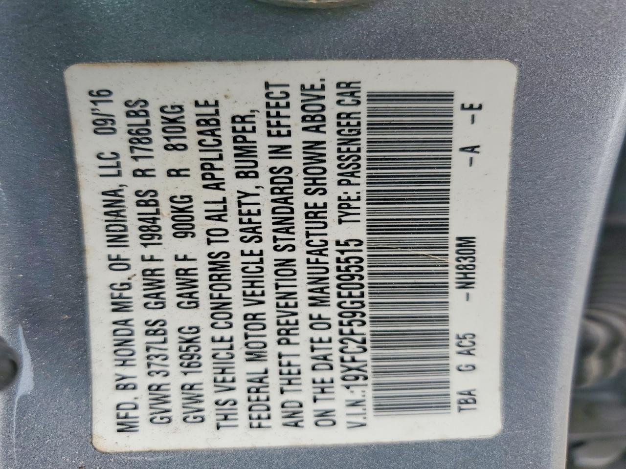 2016 Honda Civic Lx Silver vin: 19XFC2F59GE095515
