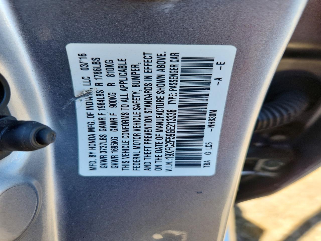 2016 Honda Civic Lx Silver vin: 19XFC2F59GE213336