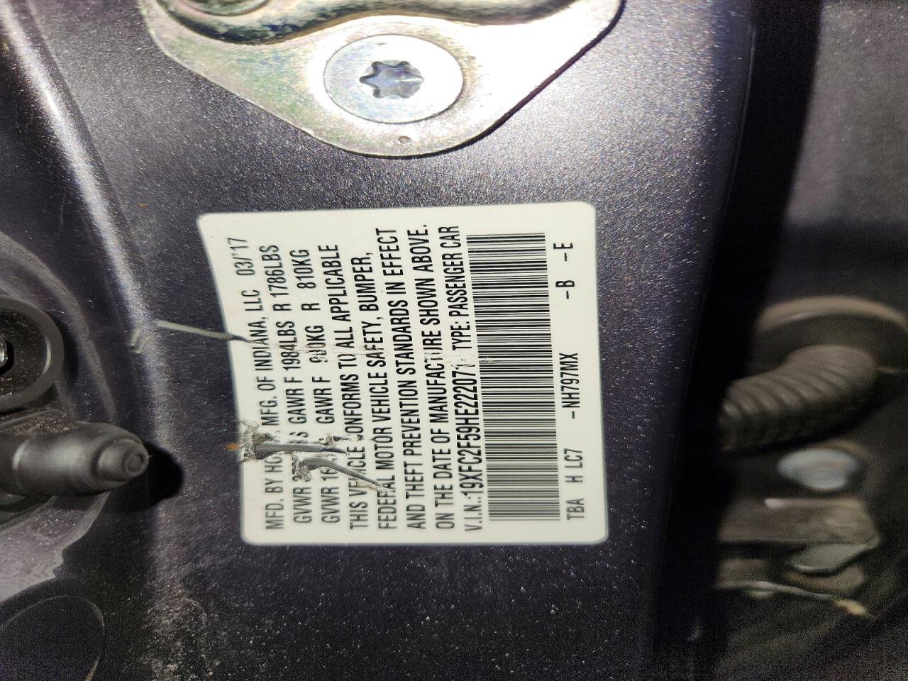 2017 Honda Civic Lx Gray vin: 19XFC2F59HE222071