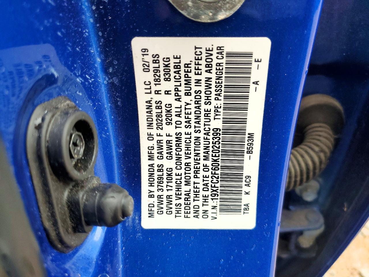 2019 Honda Civic Lx Blue vin: 19XFC2F60KE025399