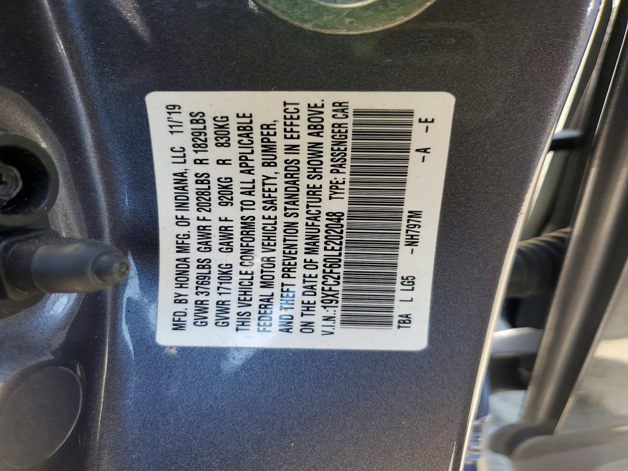 2020 Honda Civic Lx Gray vin: 19XFC2F60LE202048