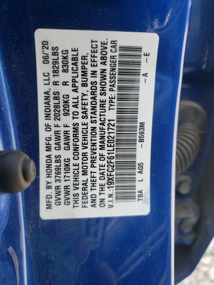 2020 Honda Civic Lx Blue vin: 19XFC2F61LE021721
