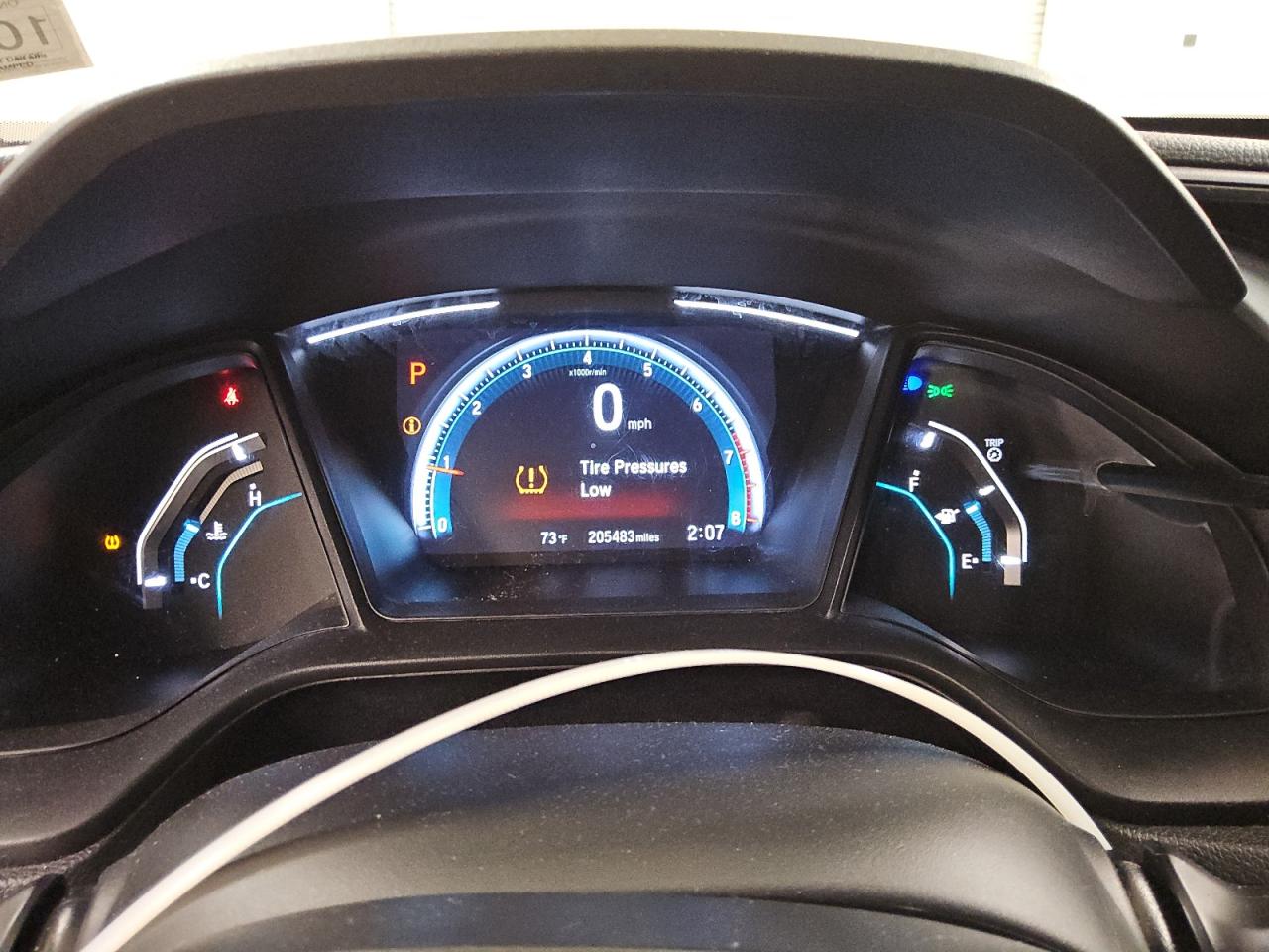 2019 Honda Civic Lx Blue vin: 19XFC2F63KE006362 Damage: Warning - Tire Pressure, On, Unacceptable