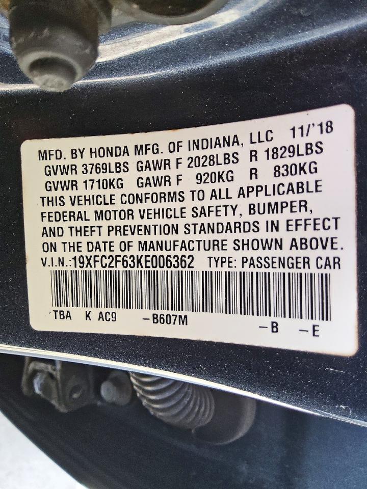 2019 Honda Civic Lx Blue vin: 19XFC2F63KE006362