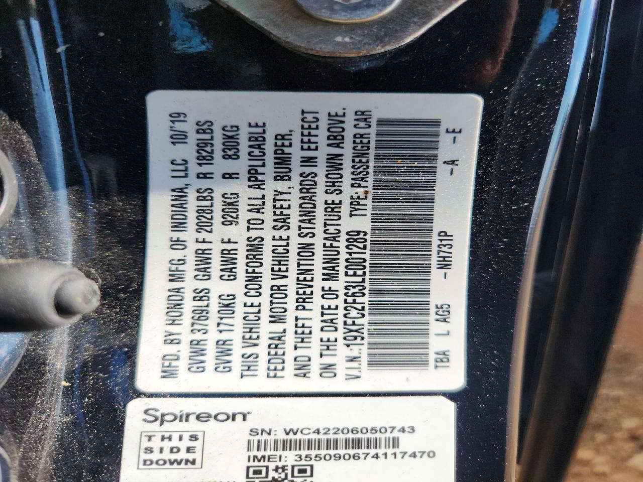 2020 Honda Civic Lx Black vin: 19XFC2F63LE001289