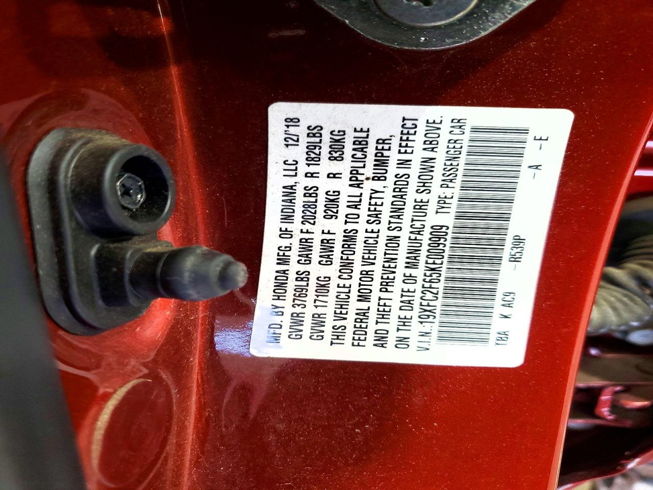 2019 Honda Civic Lx Orange vin: 19XFC2F65KE009909