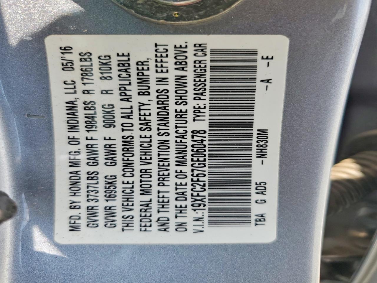 2016 Honda Civic Lx Серебряный vin: 19XFC2F67GE060478