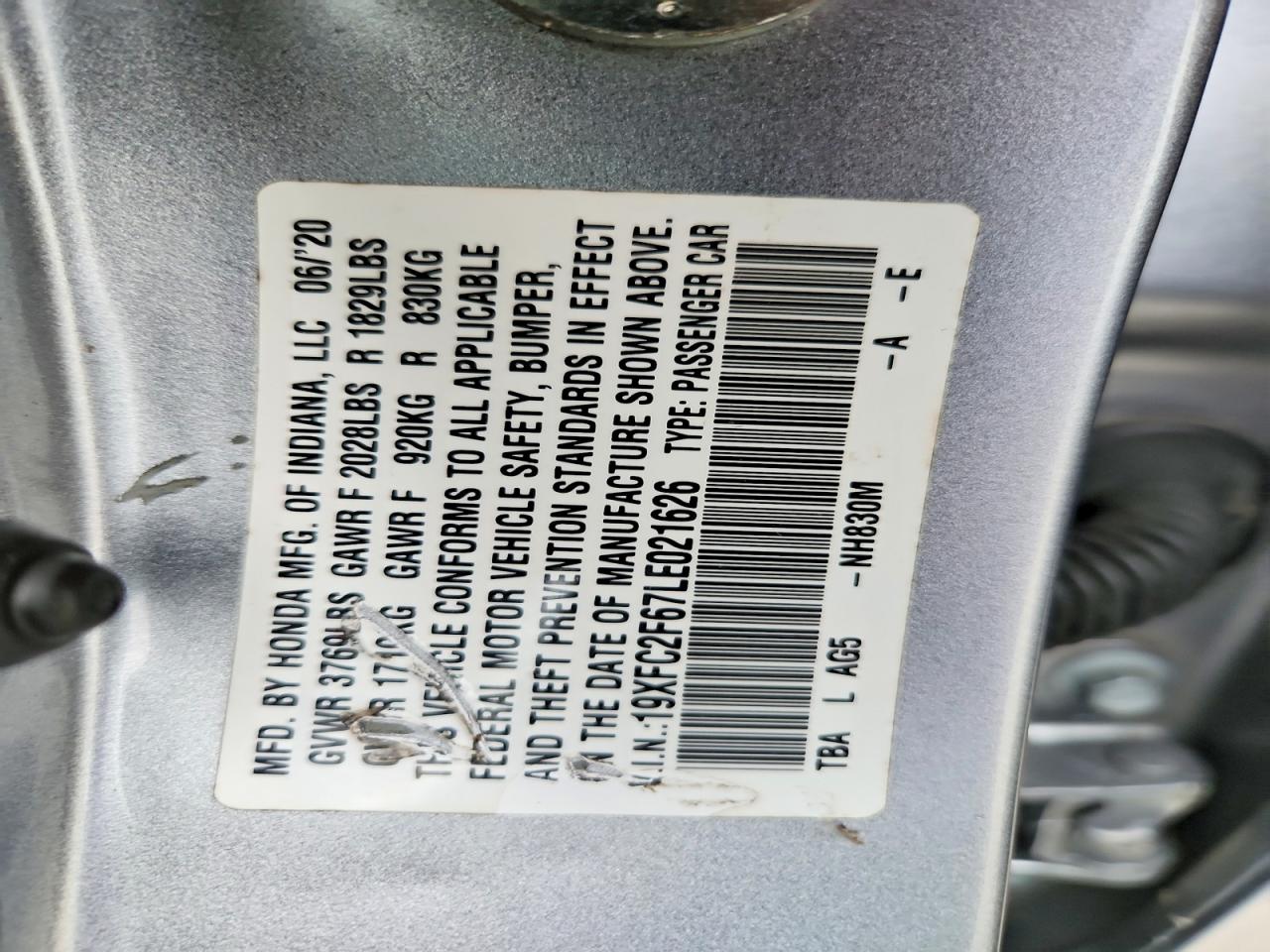 2020 Honda Civic Lx Gray vin: 19XFC2F67LE021626