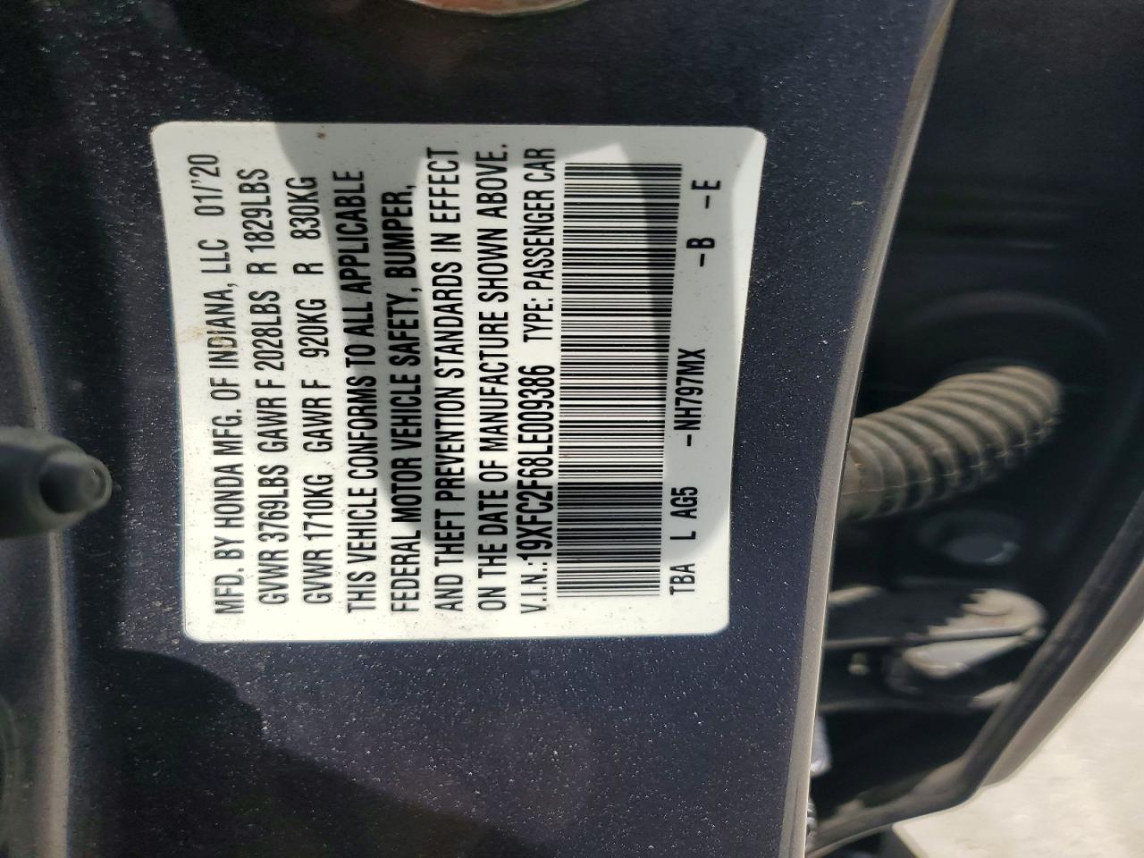 2020 Honda Civic Lx Gray vin: 19XFC2F68LE009386