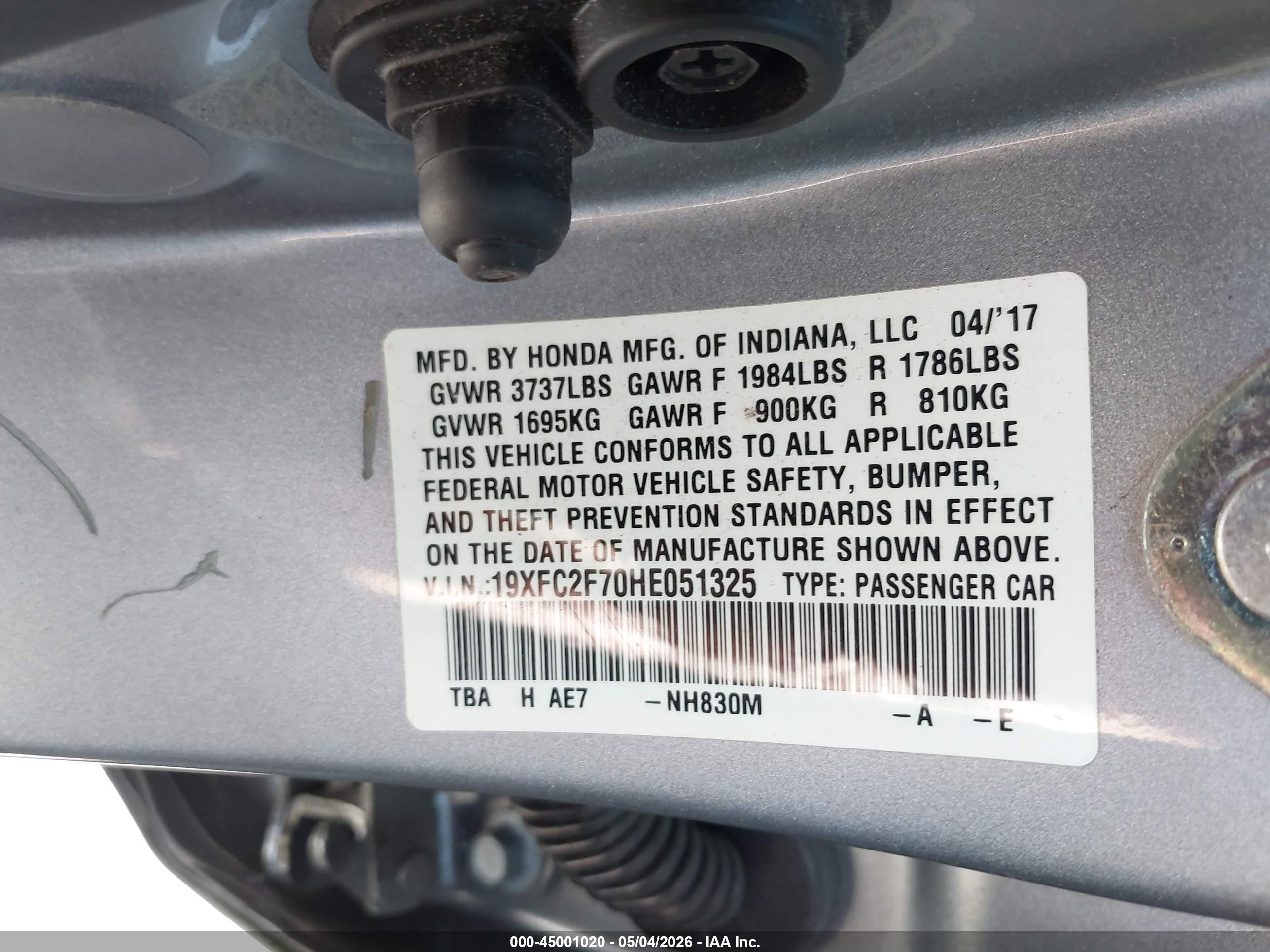 2017 Honda Civic Ex Silver vin: 19XFC2F70HE051325