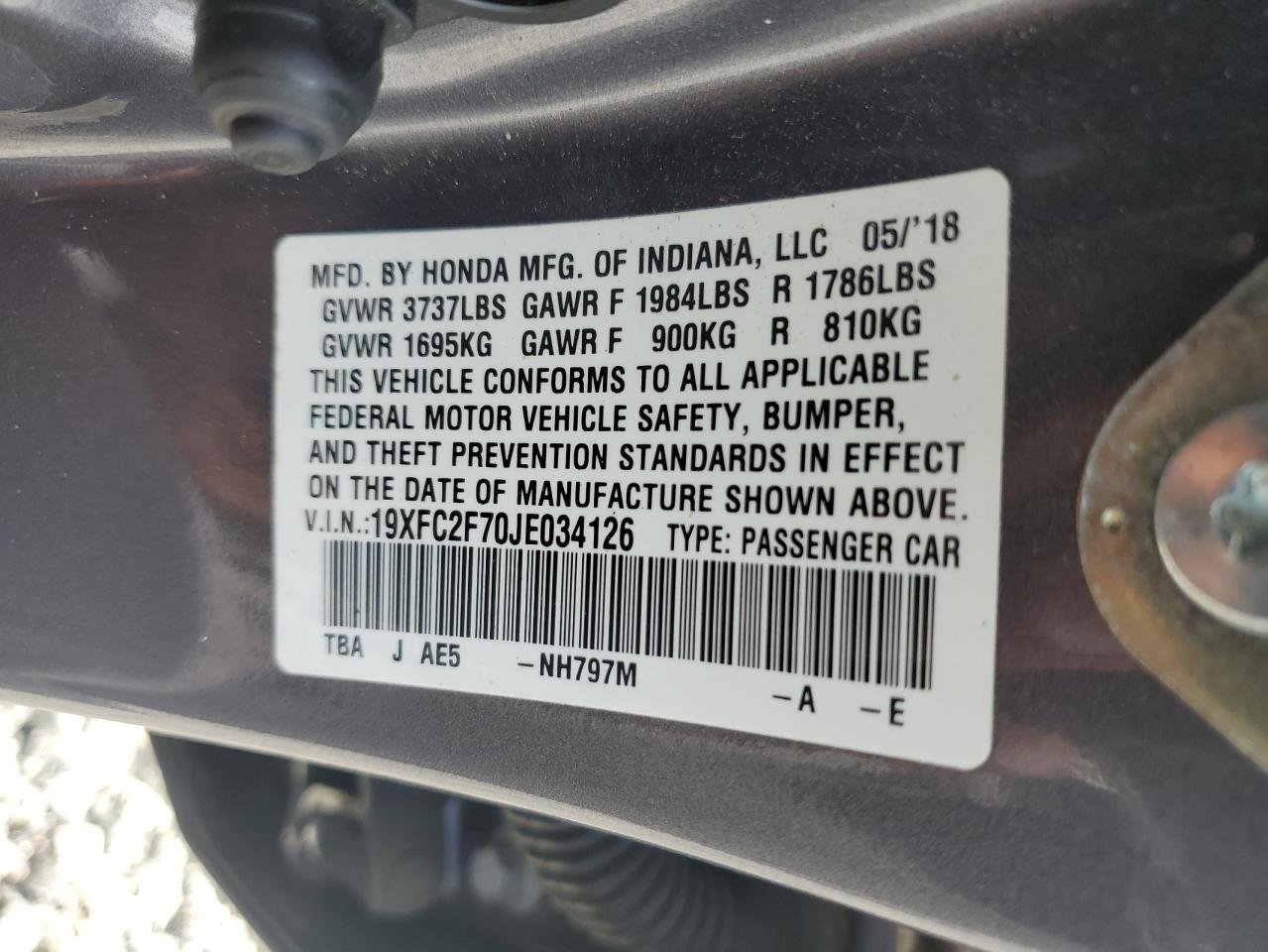 2018 Honda Civic Ex Gray vin: 19XFC2F70JE034126
