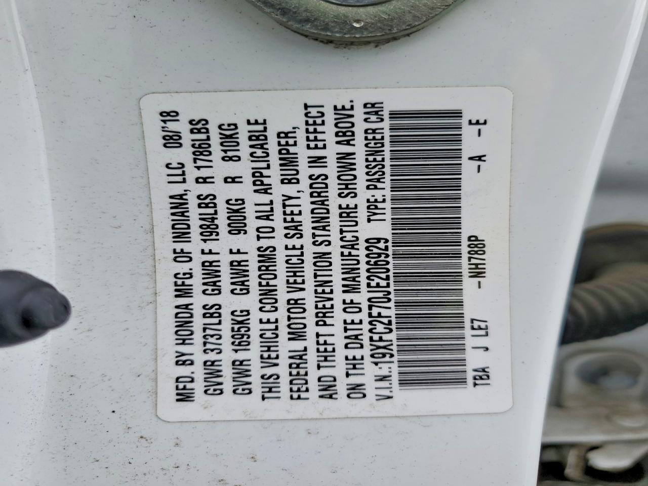2018 Honda Civic Ex White vin: 19XFC2F70JE206929