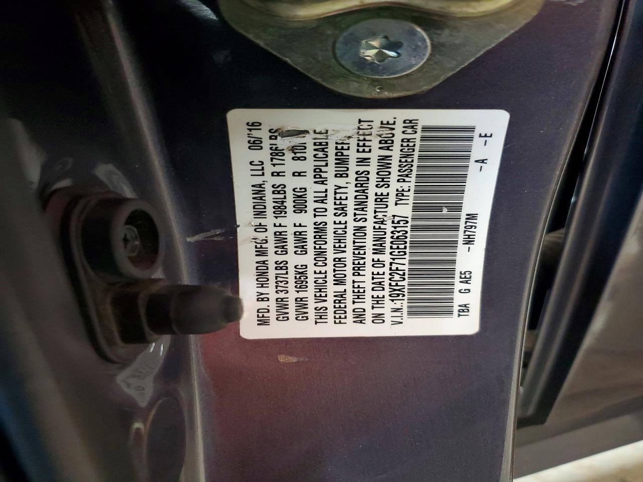 2016 Honda Civic Ex Gray vin: 19XFC2F71GE063157
