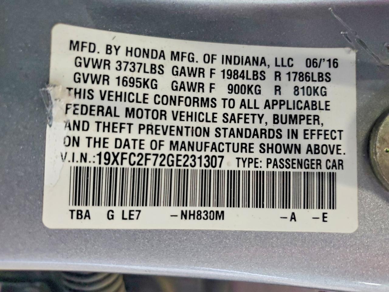 2016 Honda Civic Ex Silver vin: 19XFC2F72GE231307