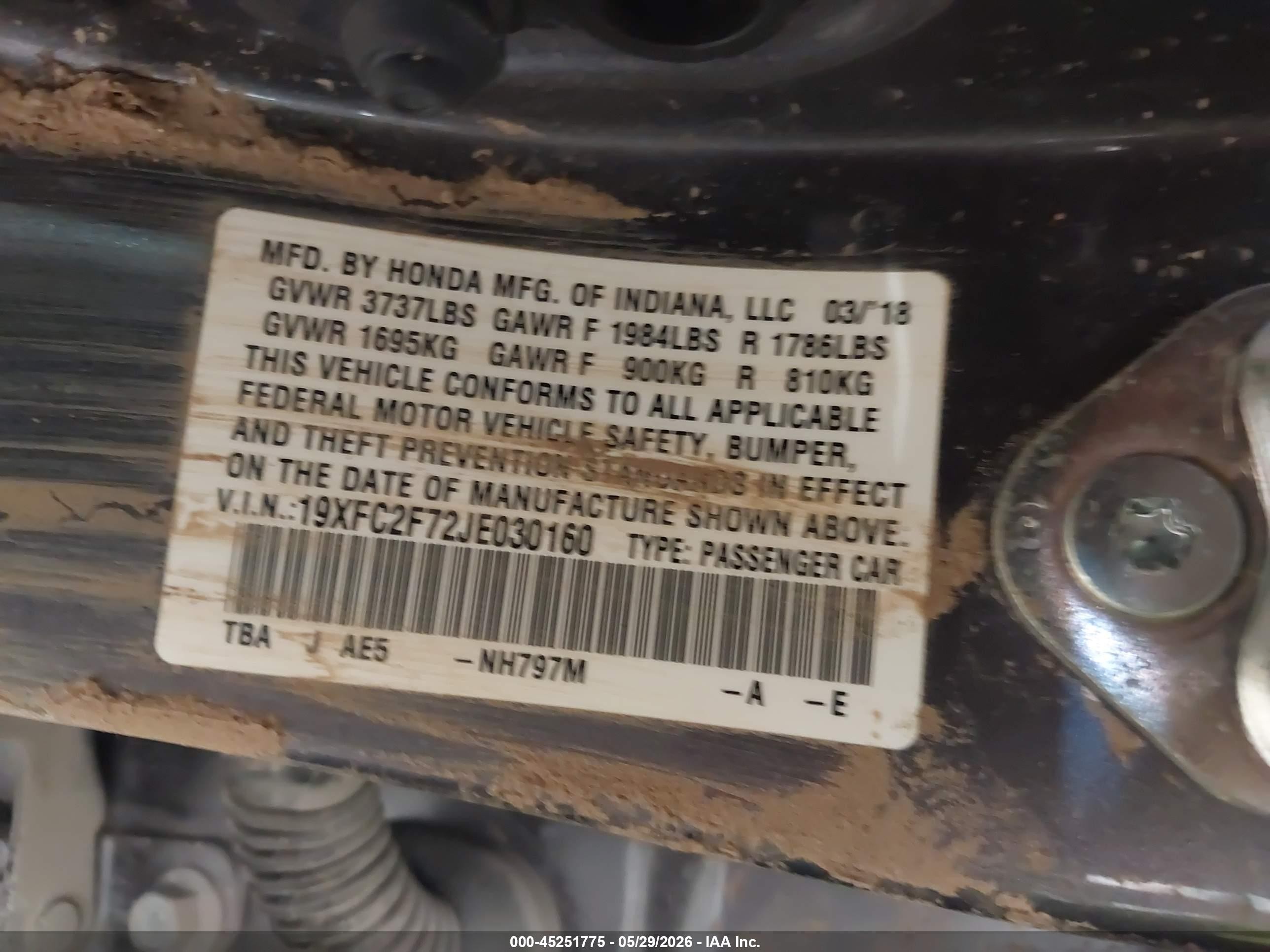 2018 Honda Civic Ex Gray vin: 19XFC2F72JE030160