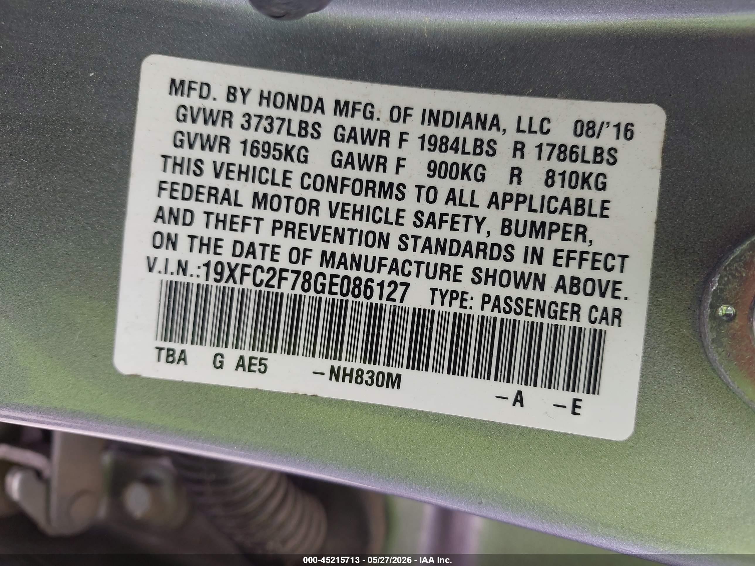 2016 Honda Civic Ex Серебряный vin: 19XFC2F78GE086127