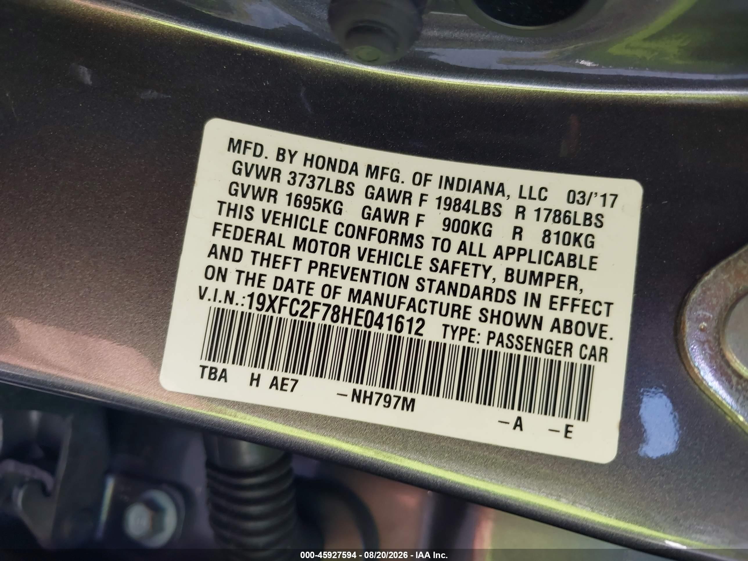 2017 Honda Civic Ex Gray vin: 19XFC2F78HE041612