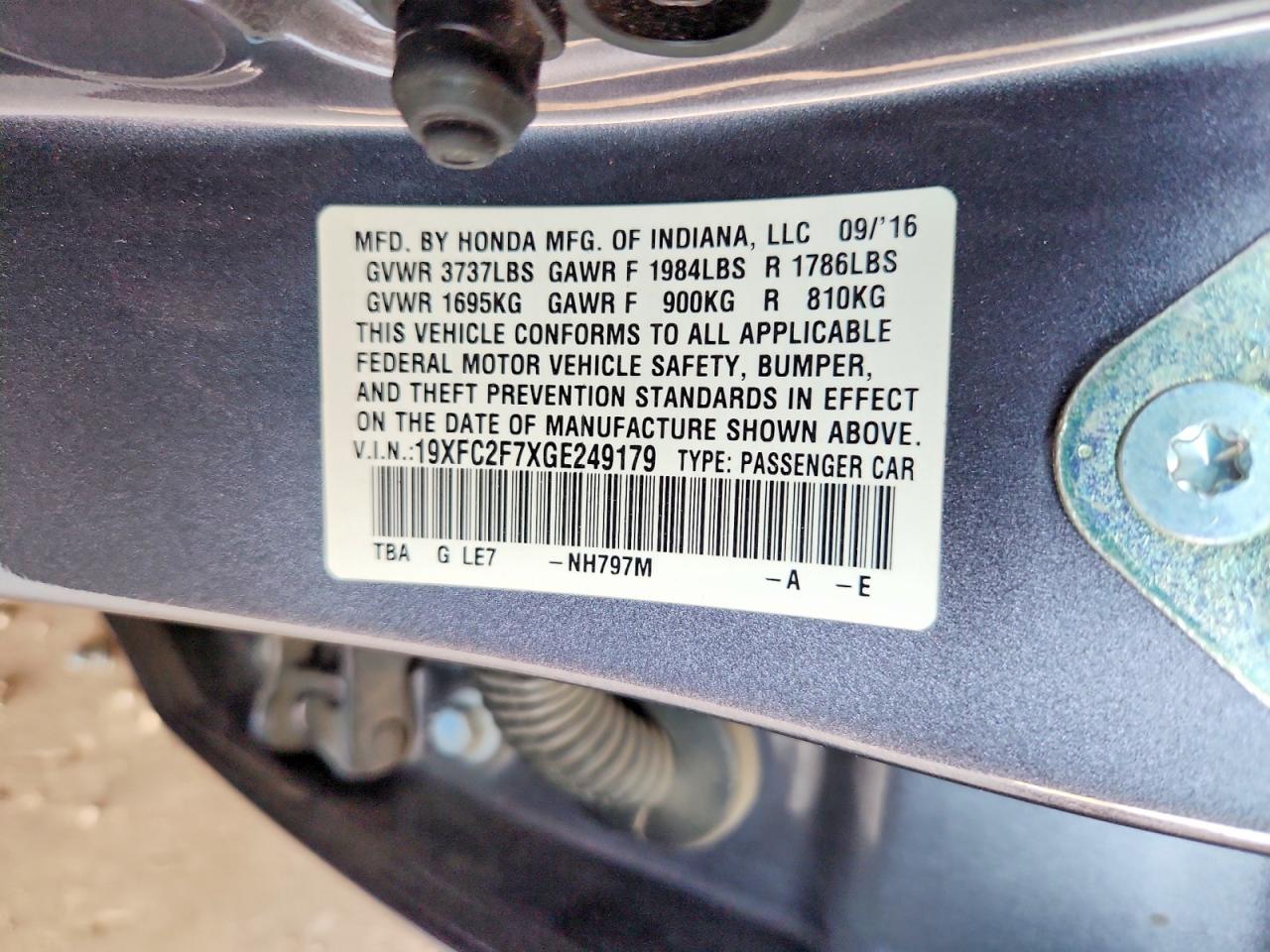 2016 Honda Civic Ex Gray vin: 19XFC2F7XGE249179