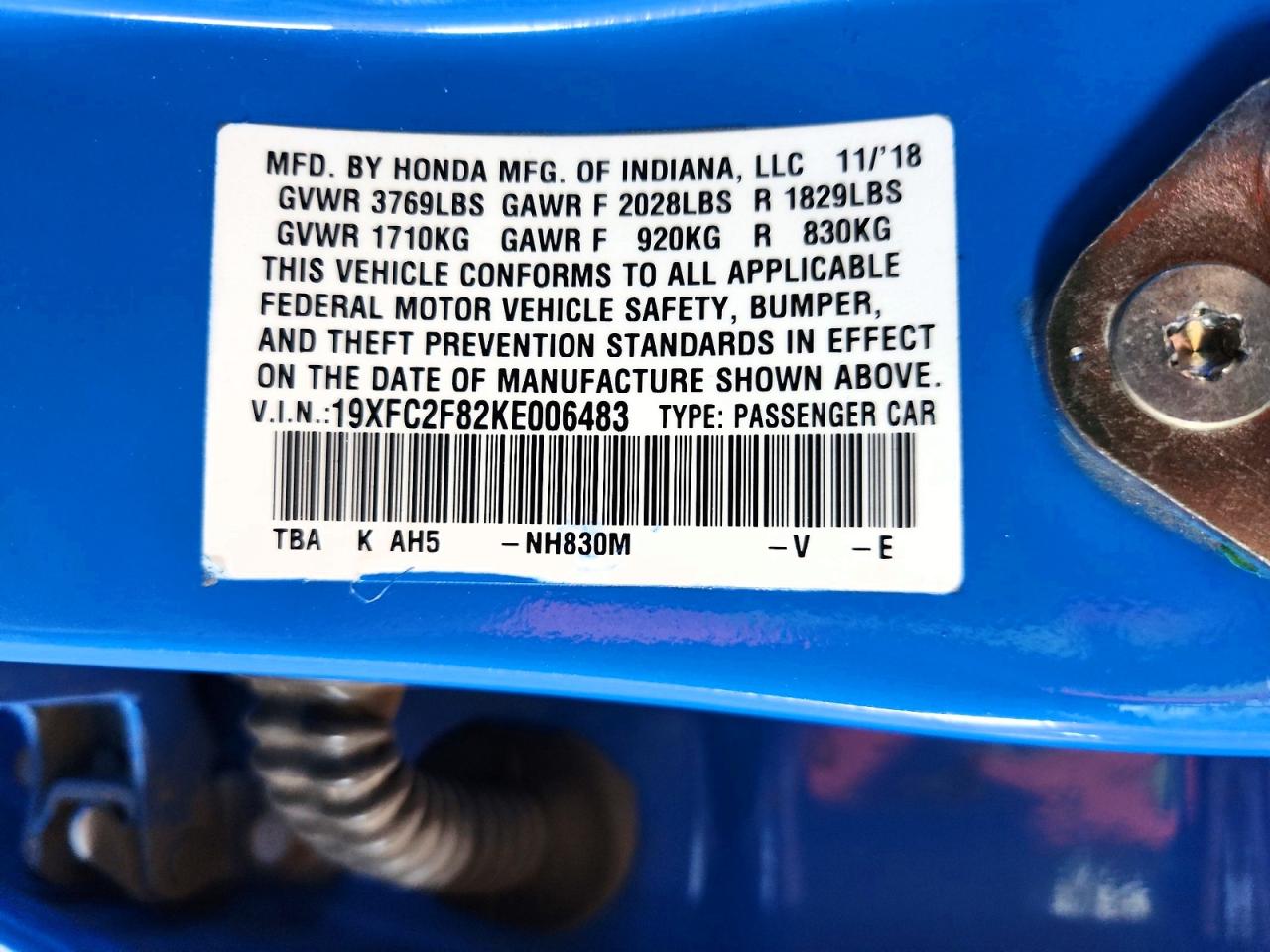 2019 Honda Civic Sport Blue vin: 19XFC2F82KE006483