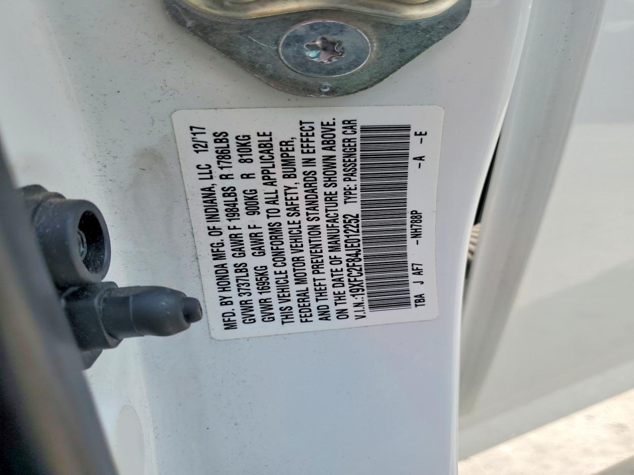 2018 Honda Civic Ex White vin: 19XFC2F84JE012252