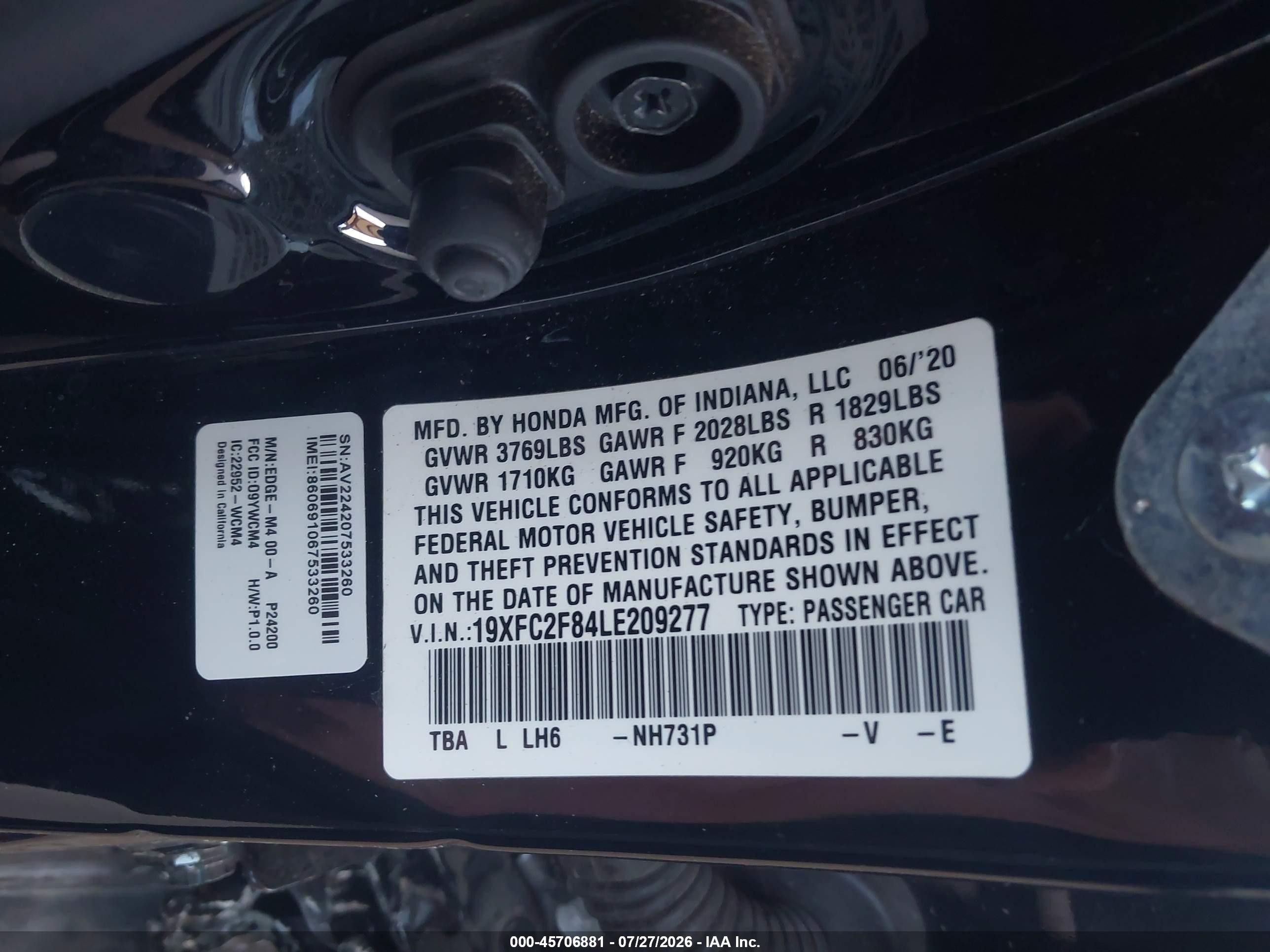 2020 Honda Civic Sport Black vin: 19XFC2F84LE209277