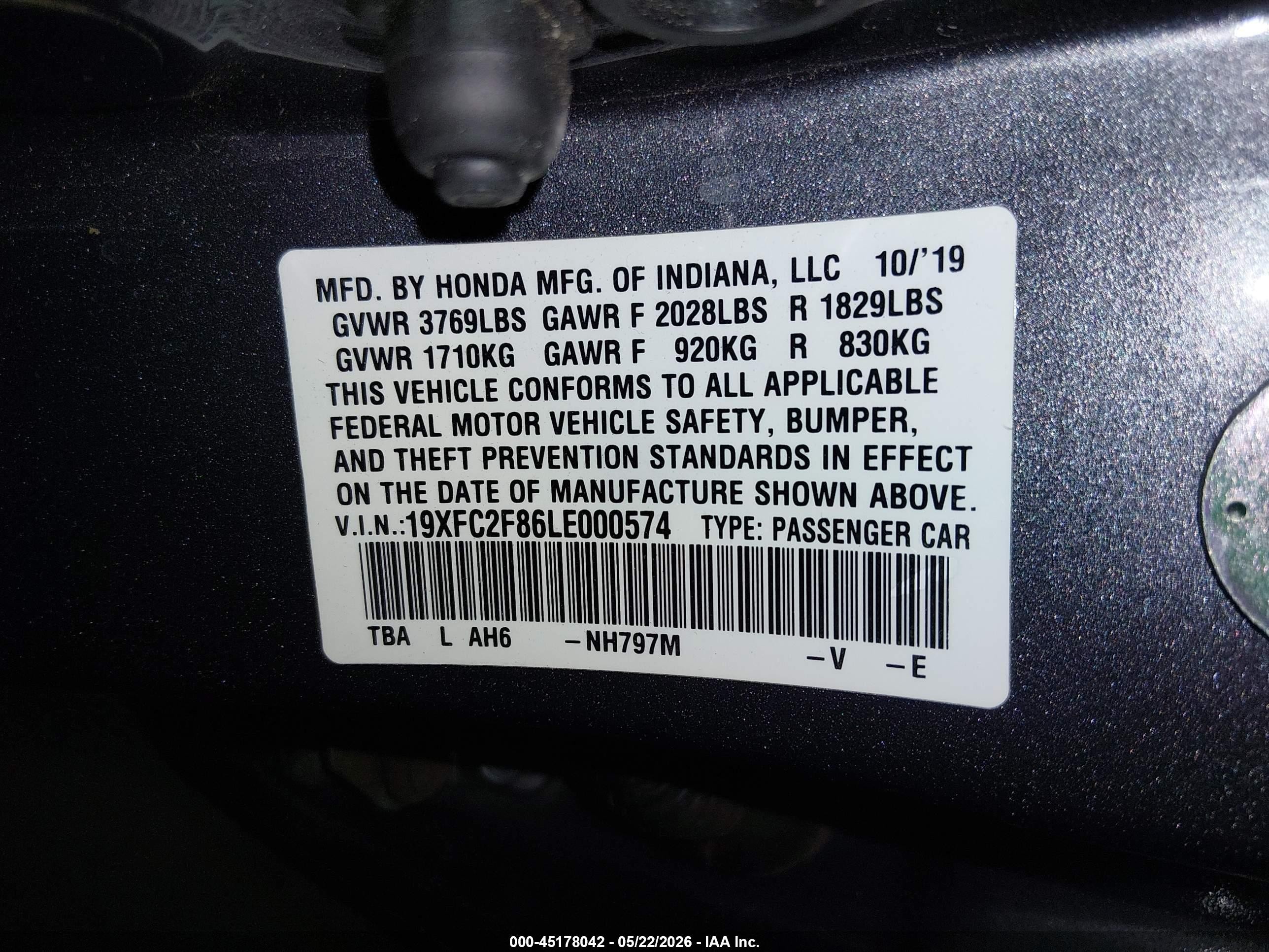 2020 Honda Civic Sport Gray vin: 19XFC2F86LE000574