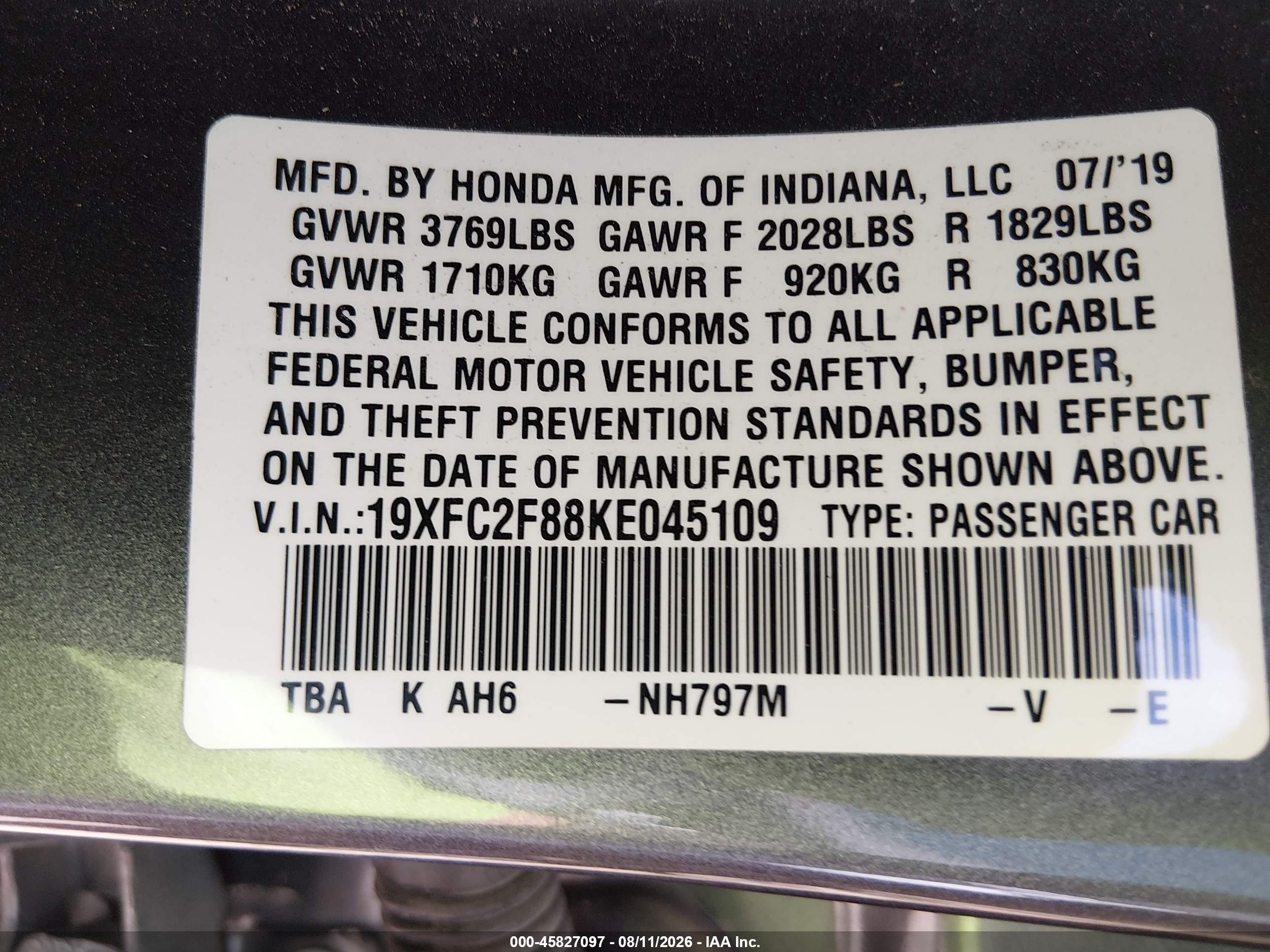 2019 Honda Civic Sport Gray vin: 19XFC2F88KE045109