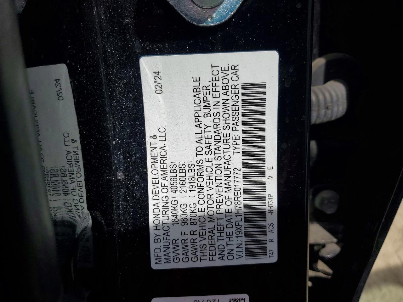 2024 Honda Civic Exl Black vin: 19XFL1H78RE017772