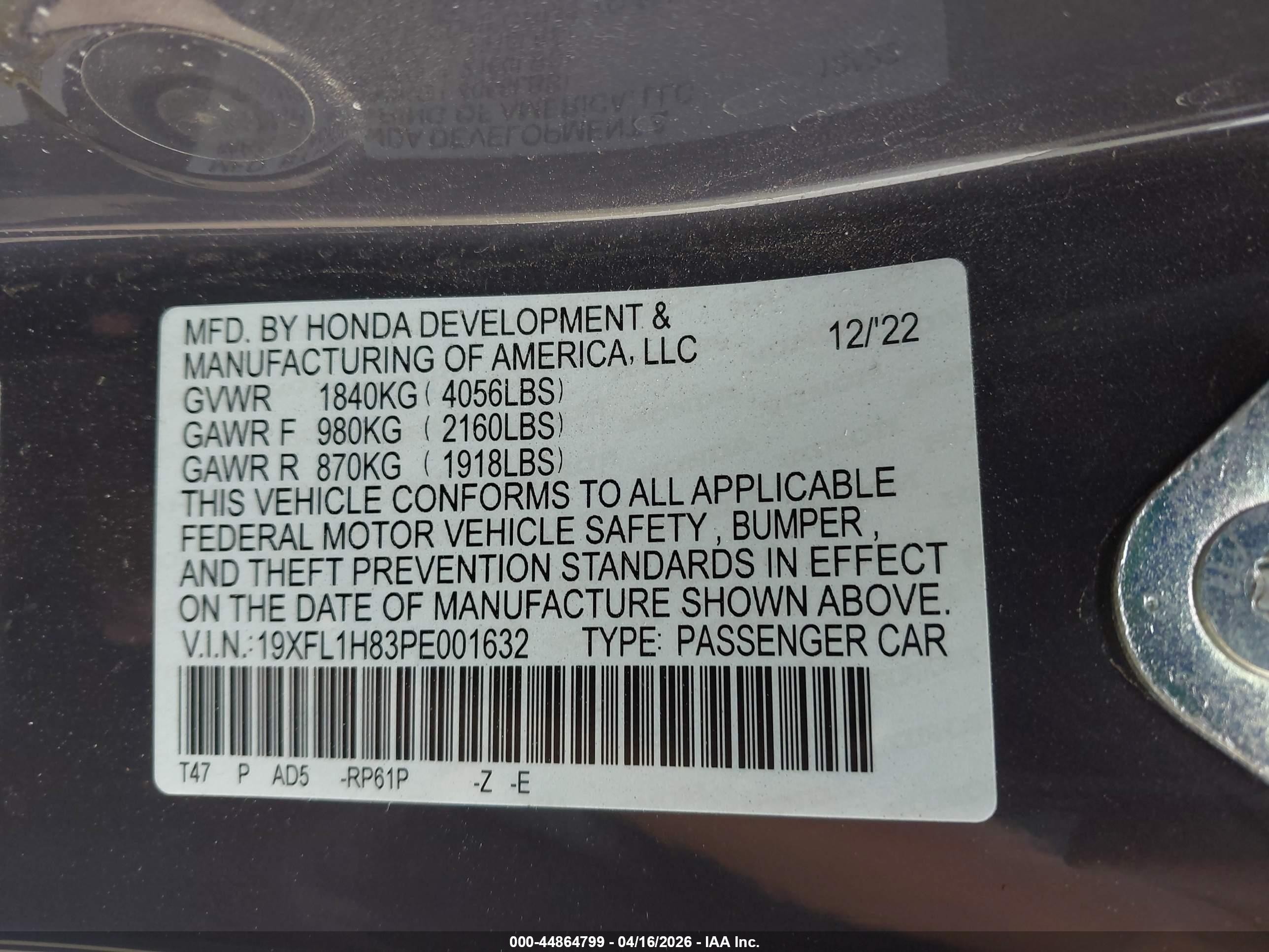 2023 Honda Civic Sport Touring Серый vin: 19XFL1H83PE001632