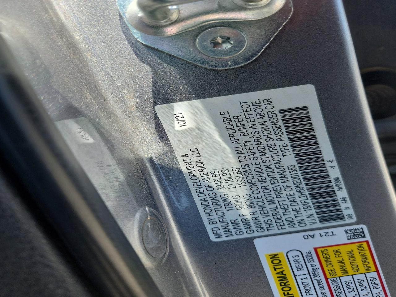 2022 Honda Civic Lx Silver vin: 19XFL2H59NE001353
