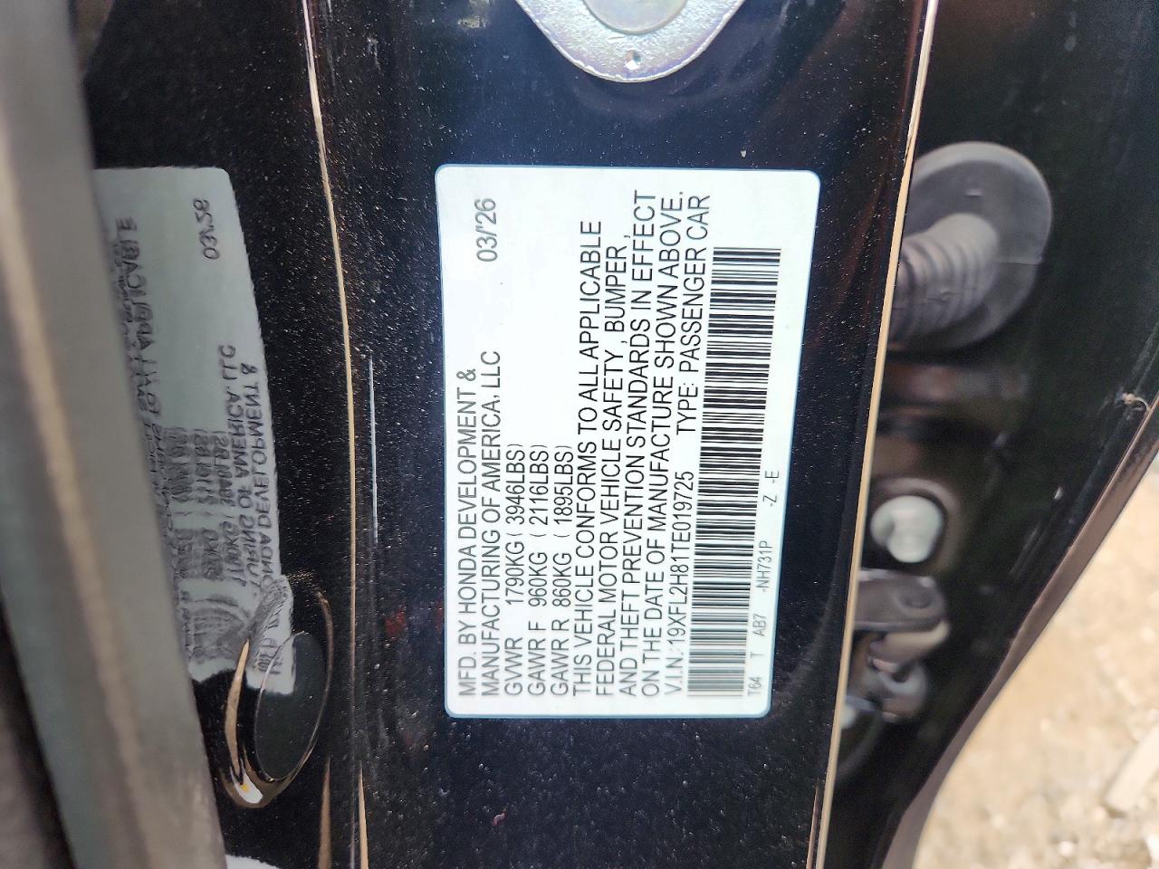 2026 Honda Civic Sport Black vin: 19XFL2H81TE019725