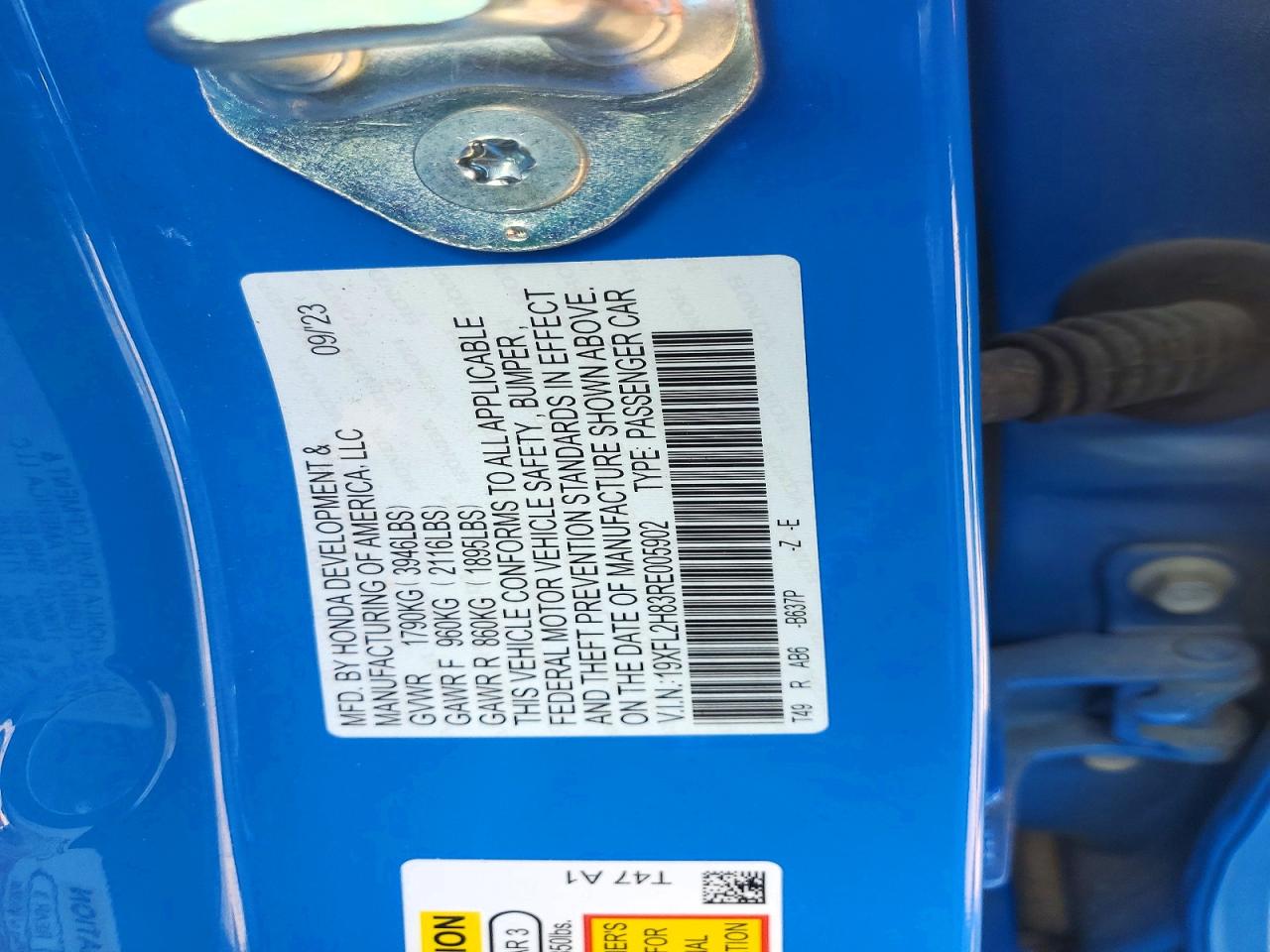 2024 Honda Civic Sport Blue vin: 19XFL2H83RE005902