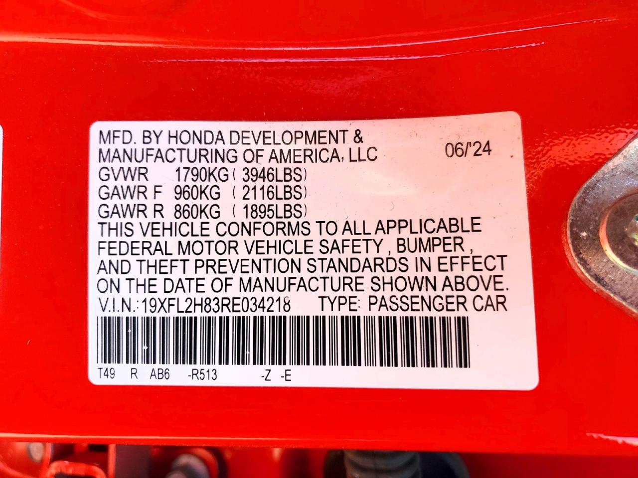 2024 Honda Civic Sport Red vin: 19XFL2H83RE034218