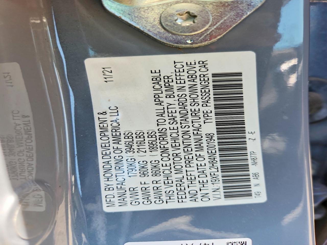 2022 Honda Civic Sport Blue vin: 19XFL2H84NE001948