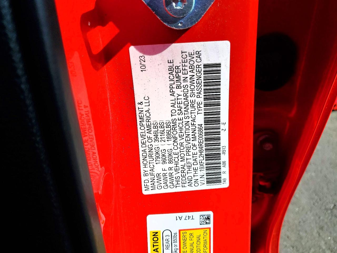 2024 Honda Civic Sport Red vin: 19XFL2H84RE006864