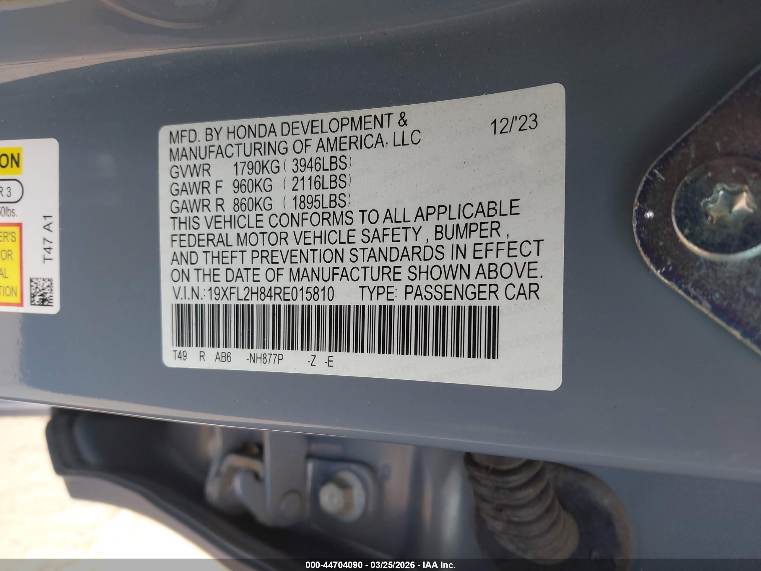 2024 Honda Civic Sport Light Blue vin: 19XFL2H84RE015810