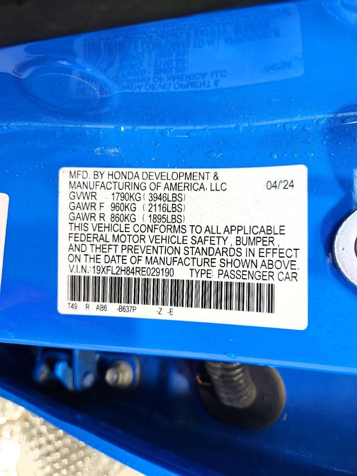 2024 Honda Civic Sport Blue vin: 19XFL2H84RE029190