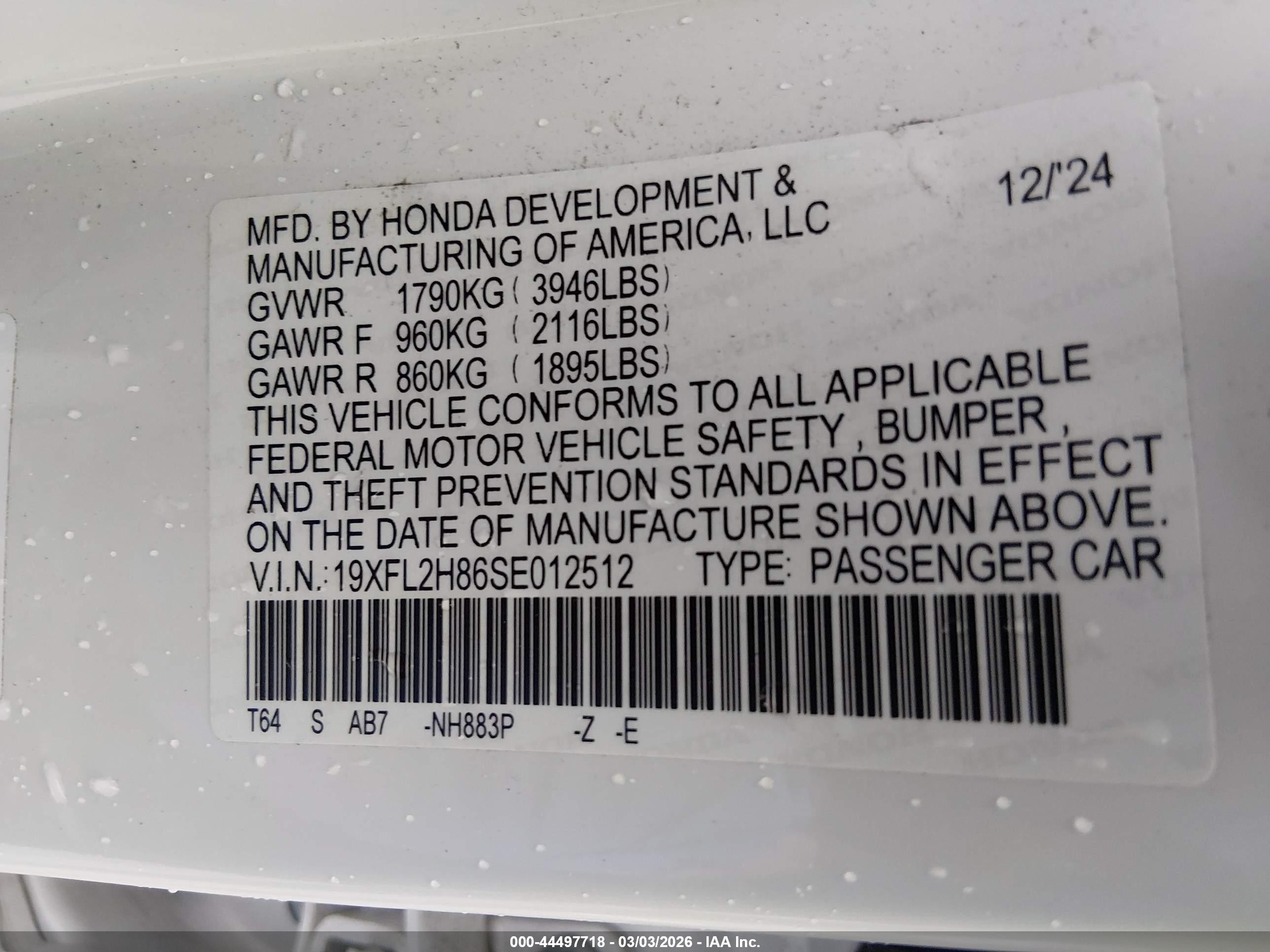 2025 Honda Civic Sedan Sport White vin: 19XFL2H86SE012512