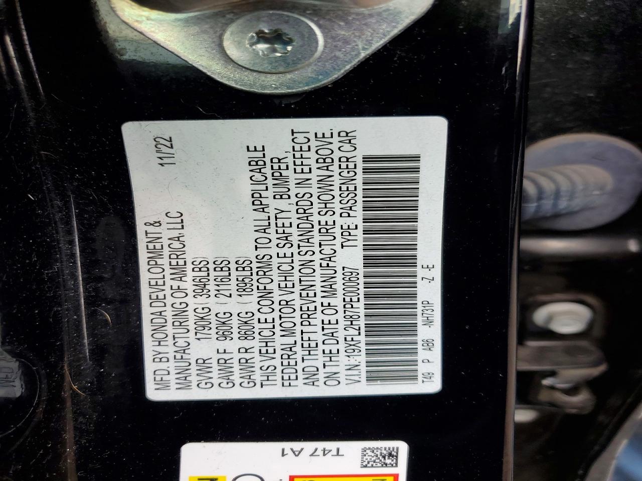 2023 Honda Civic Sport Black vin: 19XFL2H87PE000697