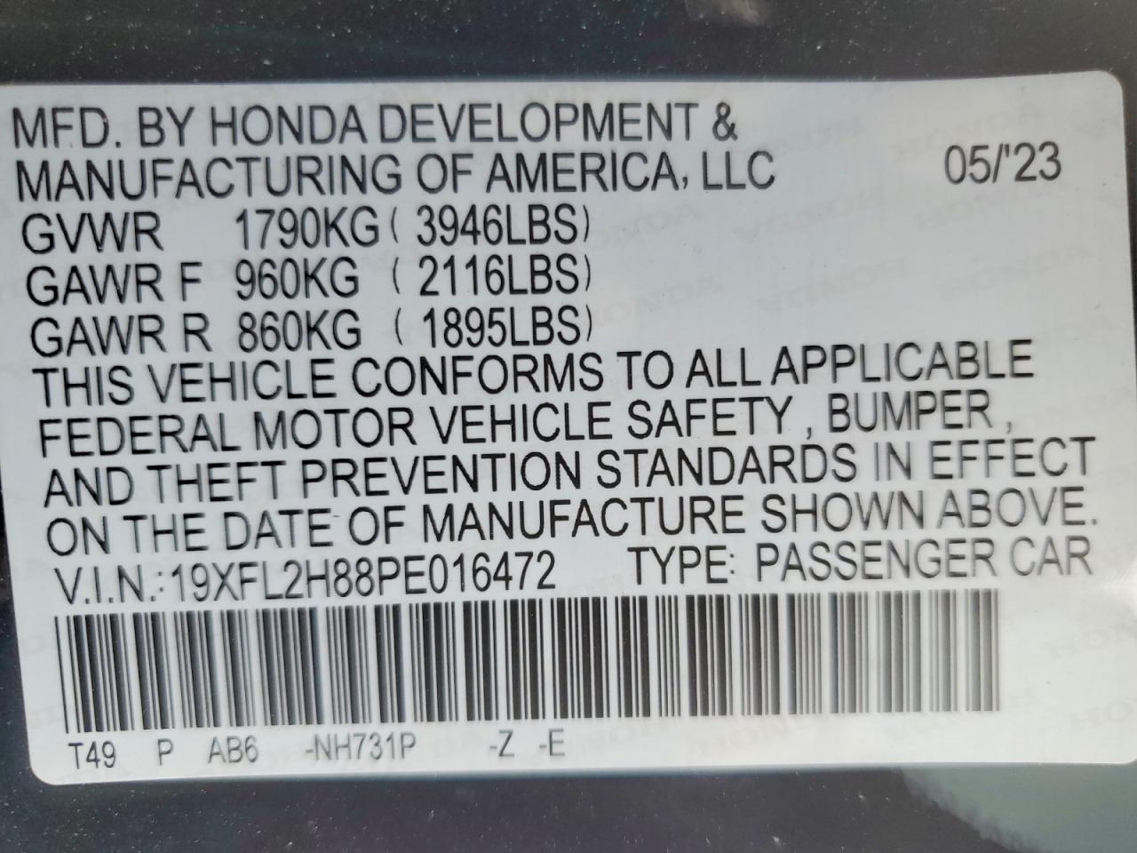 2023 Honda Civic Sport Black vin: 19XFL2H88PE016472