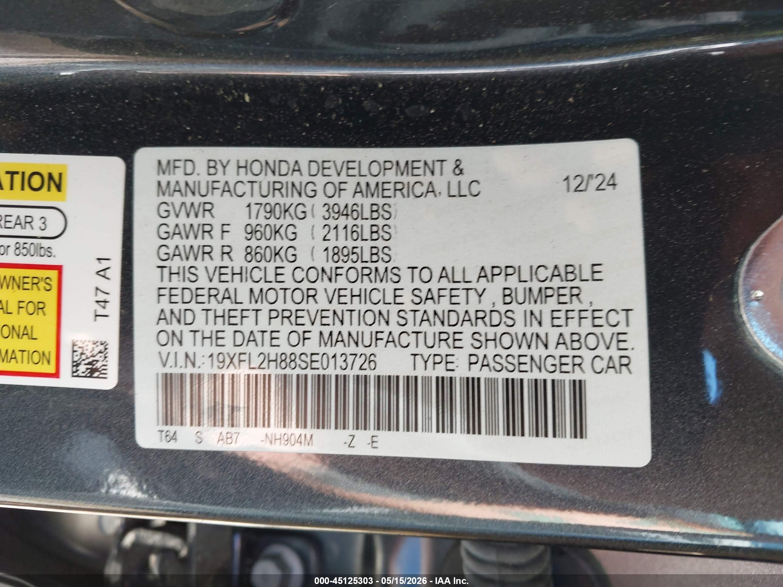 2025 Honda Civic Sedan Sport Gray vin: 19XFL2H88SE013726