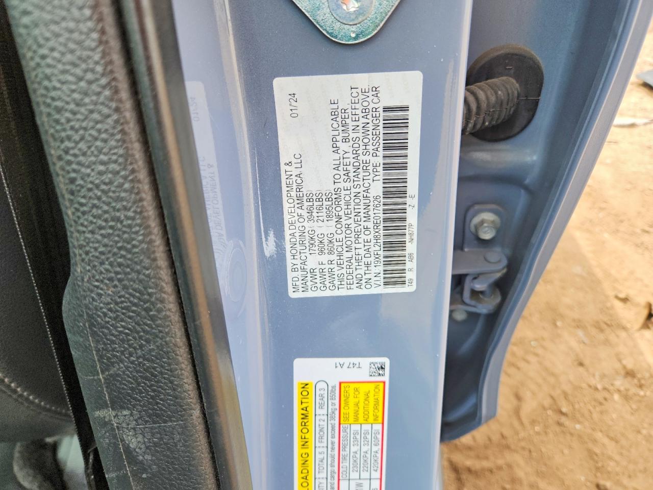 2024 Honda Civic Sport Серый vin: 19XFL2H8XRE017626