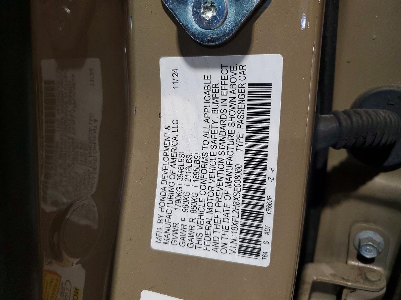 2025 Honda Civic Sport Tan vin: 19XFL2H8XSE008060
