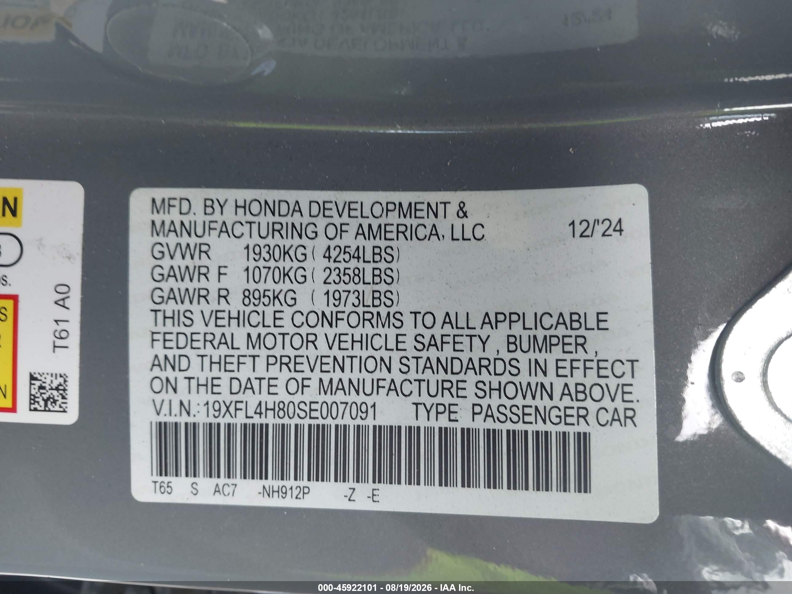 2025 Honda Civic Hybrid Sport Gray vin: 19XFL4H80SE007091