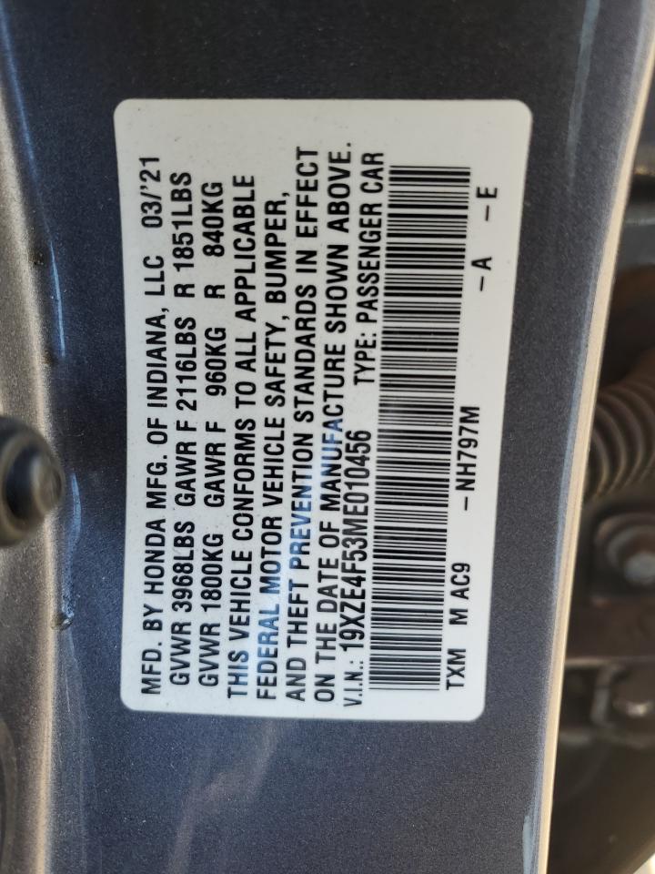 2021 Honda Insight Ex Серый vin: 19XZE4F53ME010456