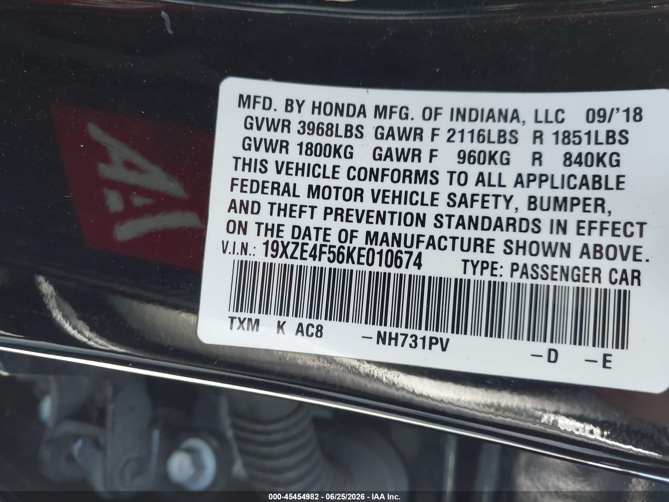 2019 Honda Insight Ex Черный vin: 19XZE4F56KE010674