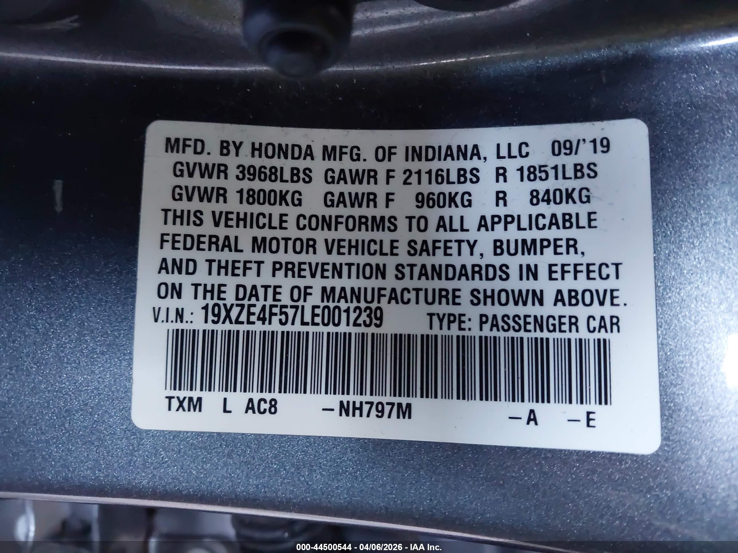 2020 Honda Insight Ex Gray vin: 19XZE4F57LE001239