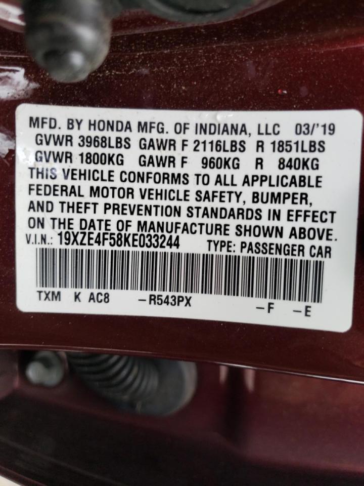 2019 Honda Insight Ex Maroon vin: 19XZE4F58KE033244