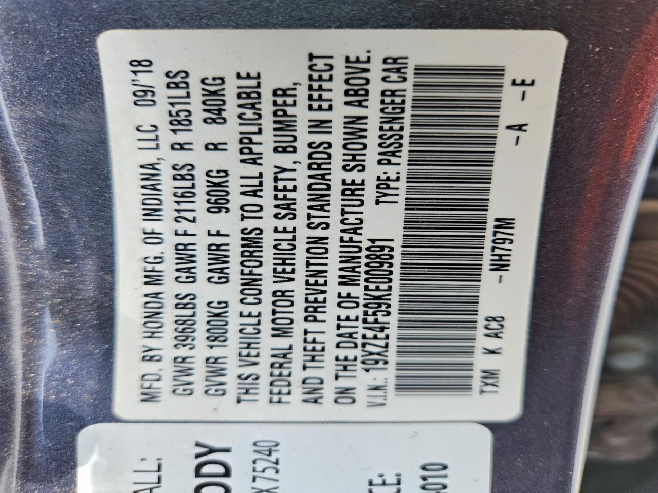 2019 Honda Insight Ex Gray vin: 19XZE4F59KE009891